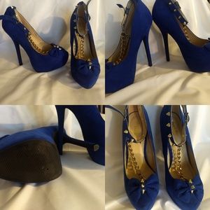 Blue Gold Stud Spike Platform Heels